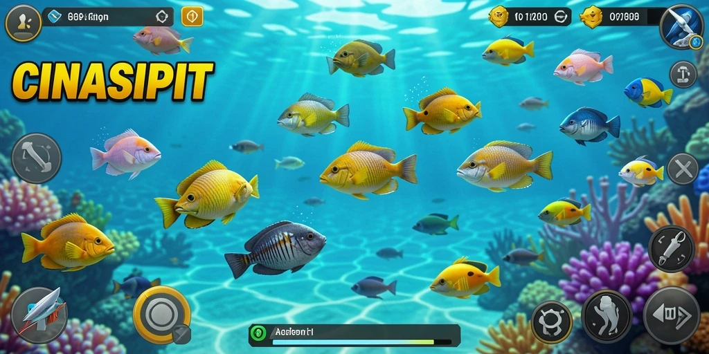 Tampilan gameplay CINASIPIT yang penuh aksi saat menembak ikan.