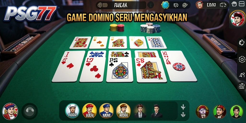 Screenshot utama PSG77 menampilkan gameplay Domino yang seru dan menegangkan.