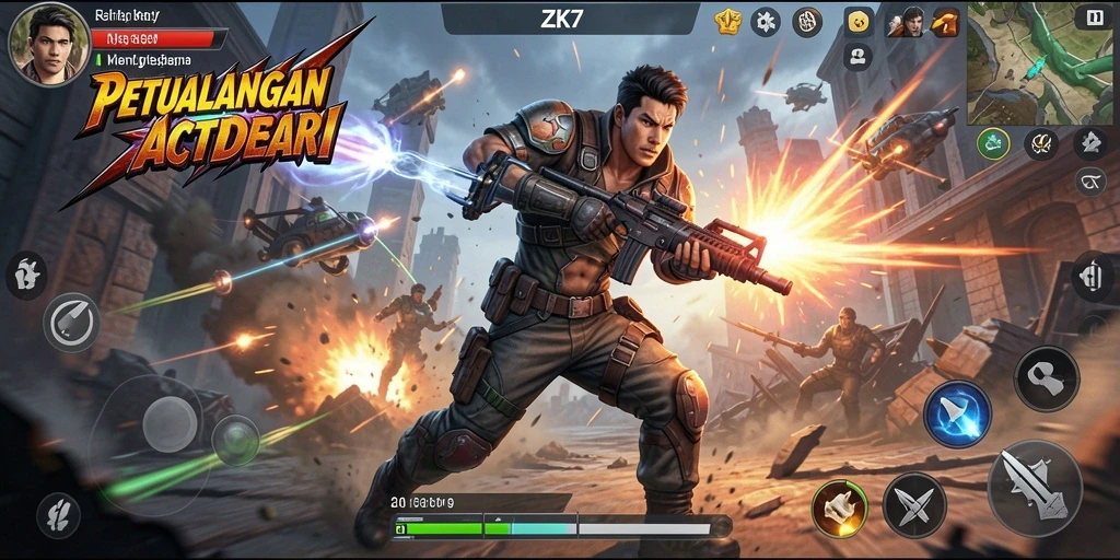 Gambaran mendebarkan dari pertarungan aksi dalam ZK7.